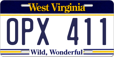 WV license plate OPX411