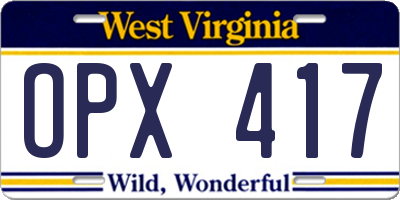 WV license plate OPX417