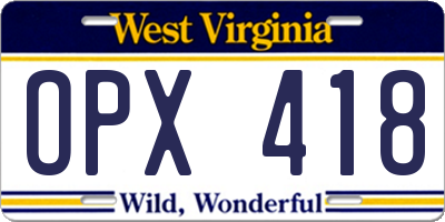 WV license plate OPX418