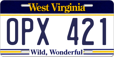 WV license plate OPX421