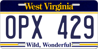 WV license plate OPX429