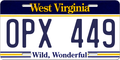 WV license plate OPX449