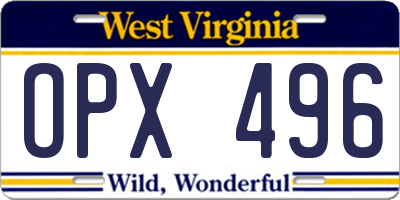 WV license plate OPX496