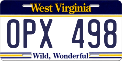 WV license plate OPX498