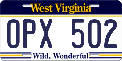 WV license plate OPX502