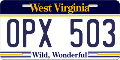 WV license plate OPX503