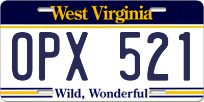 WV license plate OPX521