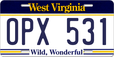 WV license plate OPX531