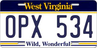 WV license plate OPX534