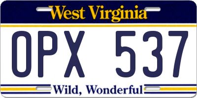 WV license plate OPX537