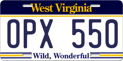 WV license plate OPX550