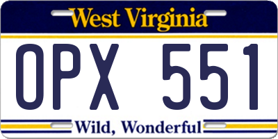 WV license plate OPX551