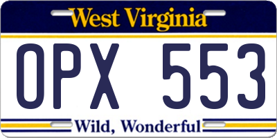 WV license plate OPX553