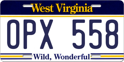 WV license plate OPX558
