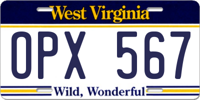 WV license plate OPX567