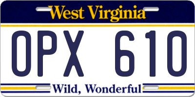 WV license plate OPX610
