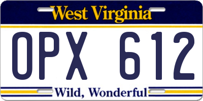 WV license plate OPX612