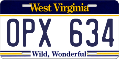 WV license plate OPX634