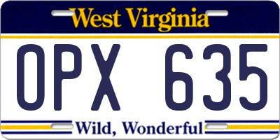 WV license plate OPX635