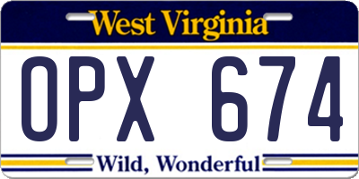 WV license plate OPX674