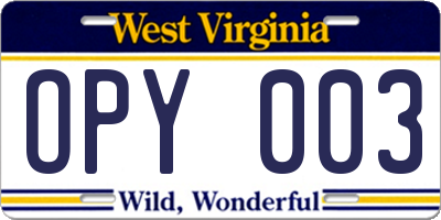 WV license plate OPY003
