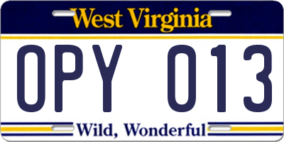 WV license plate OPY013