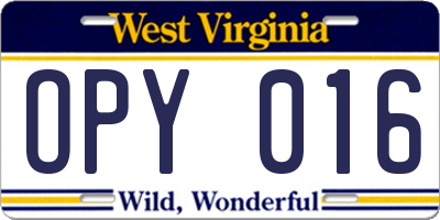 WV license plate OPY016