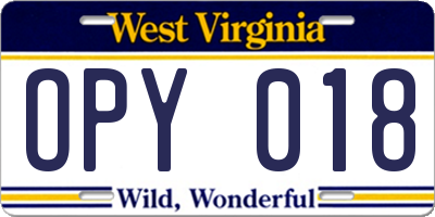 WV license plate OPY018
