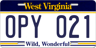 WV license plate OPY021