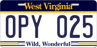 WV license plate OPY025