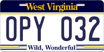 WV license plate OPY032