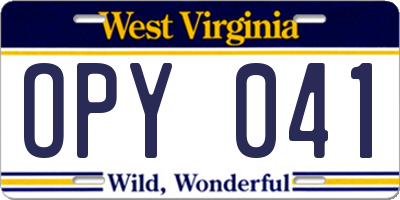 WV license plate OPY041
