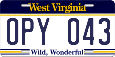 WV license plate OPY043