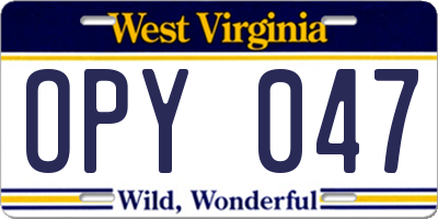 WV license plate OPY047