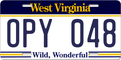WV license plate OPY048