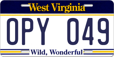 WV license plate OPY049