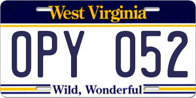 WV license plate OPY052