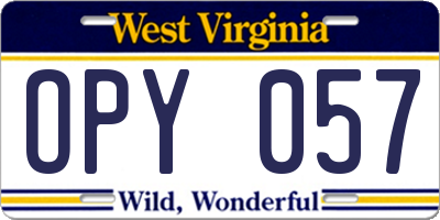 WV license plate OPY057