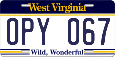 WV license plate OPY067