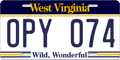 WV license plate OPY074