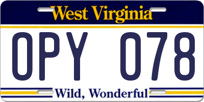 WV license plate OPY078