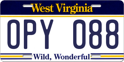 WV license plate OPY088