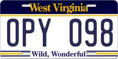WV license plate OPY098