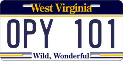 WV license plate OPY101