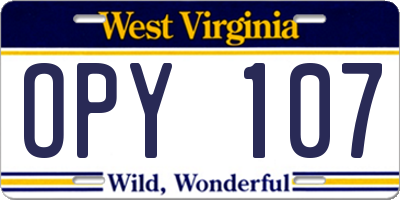 WV license plate OPY107