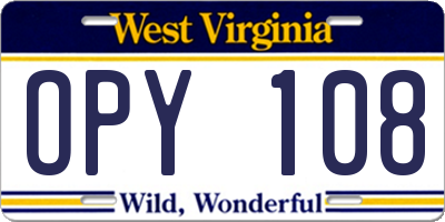 WV license plate OPY108