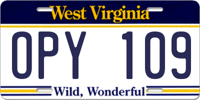 WV license plate OPY109