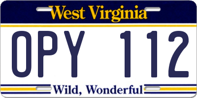 WV license plate OPY112
