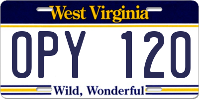 WV license plate OPY120