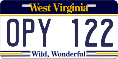 WV license plate OPY122